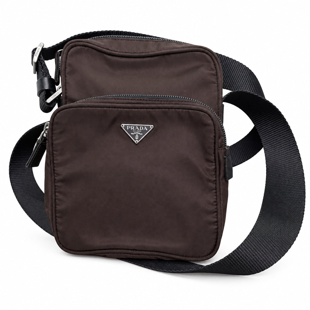 Prada Vintage Brown Tessuto Nylon Crossbody Messenger Bag — 1990s Authenticated