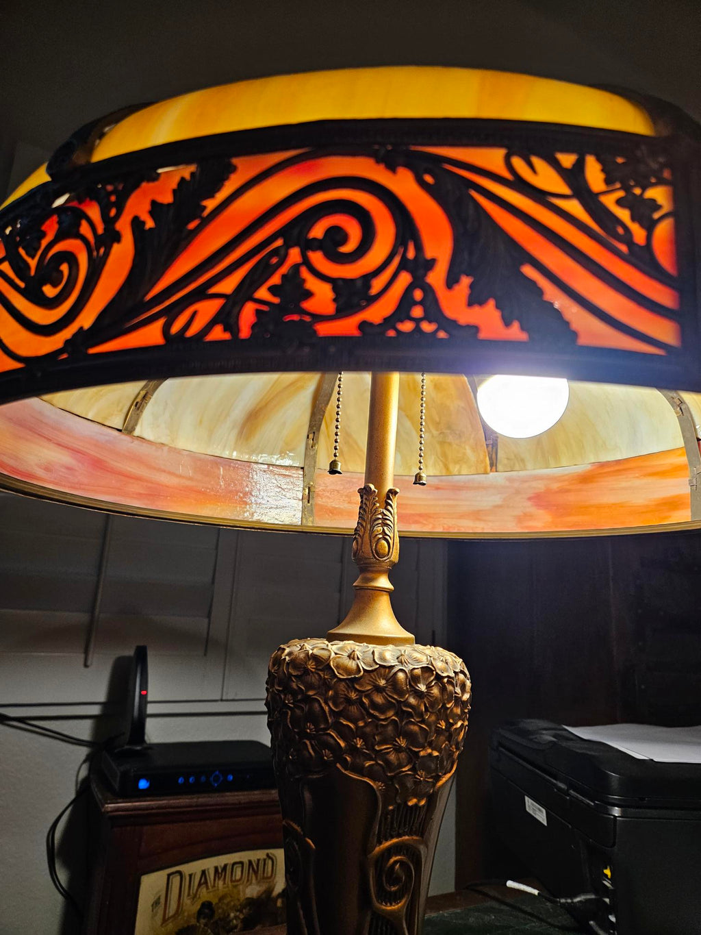1910s Charles Parker Art Nouveau Slag Glass Table Lamp antique