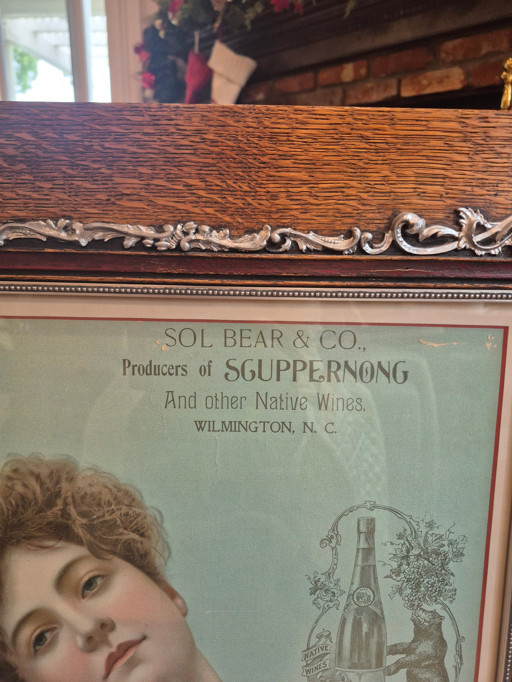 1900s Sol Bear & Co Lithograph Advertisement Scuppernong wines Original Framed antique