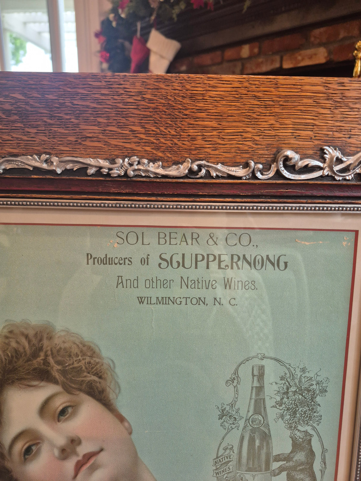1900s Sol Bear & Co Lithograph Advertisement Scuppernong wines Original Framed antique