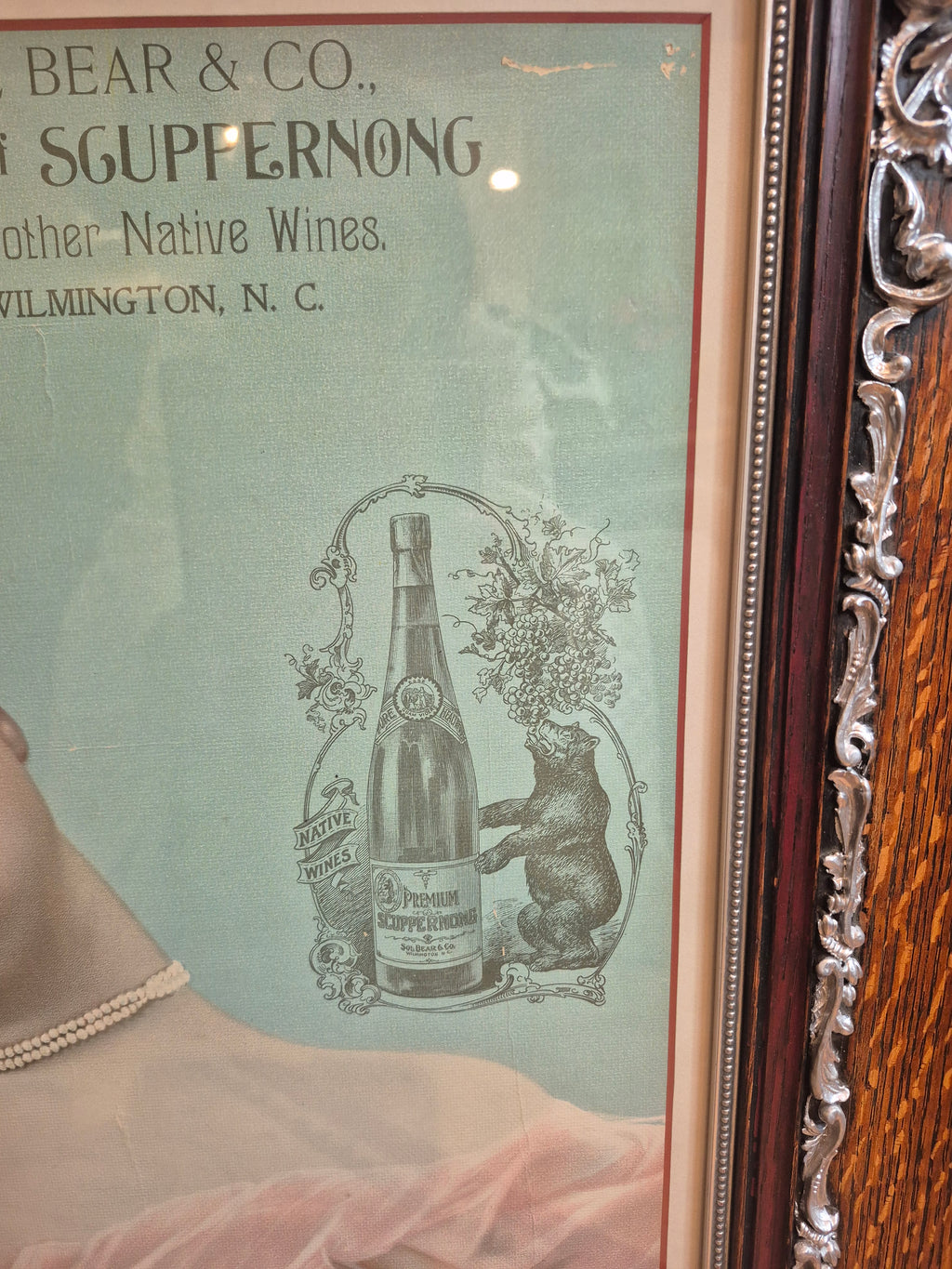 1900s Sol Bear & Co Lithograph Advertisement Scuppernong wines Original Framed antique