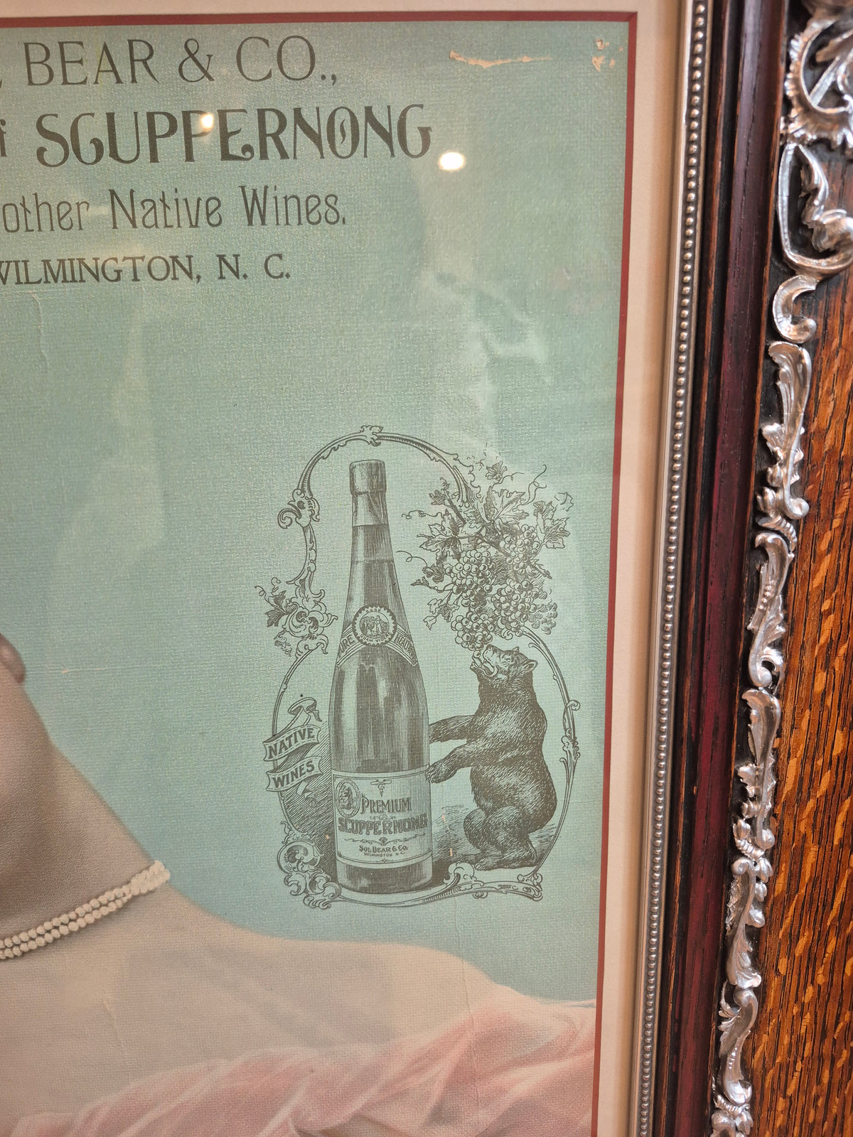 1900s Sol Bear & Co Lithograph Advertisement Scuppernong wines Original Framed antique