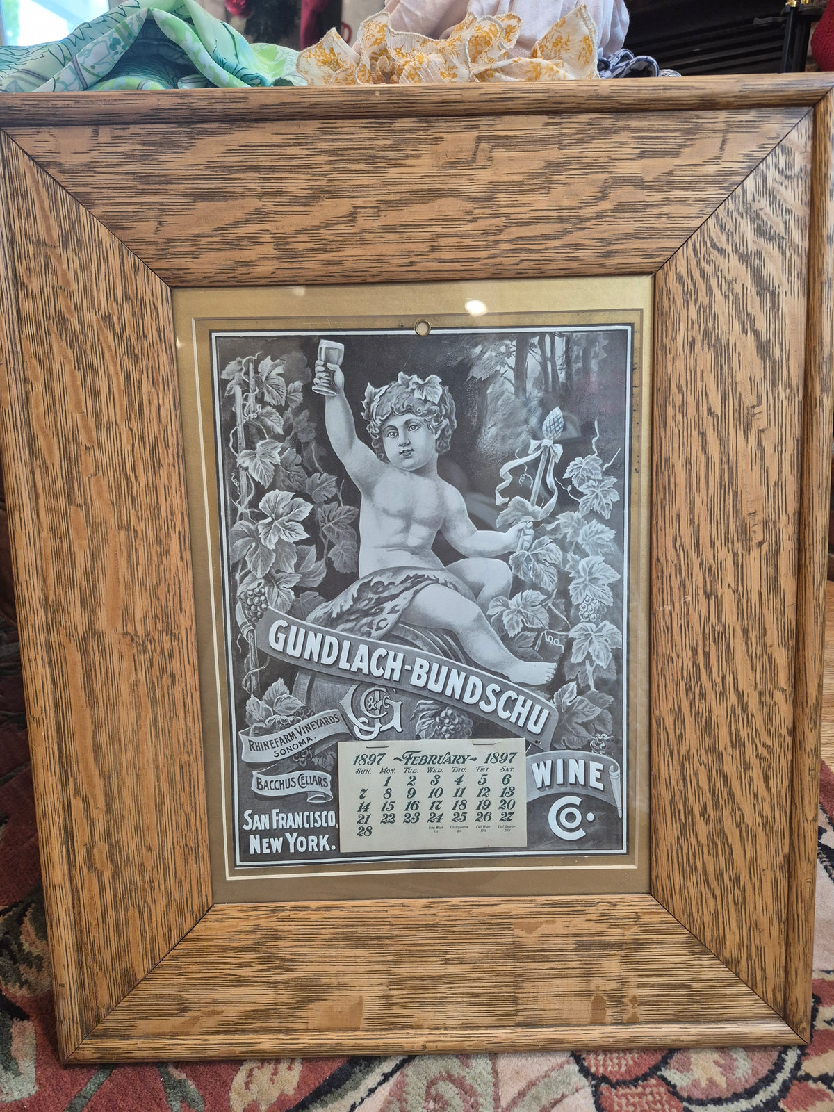 1897 Gundlach-Bundschu framed advertisement original with Calendar antique 1890s