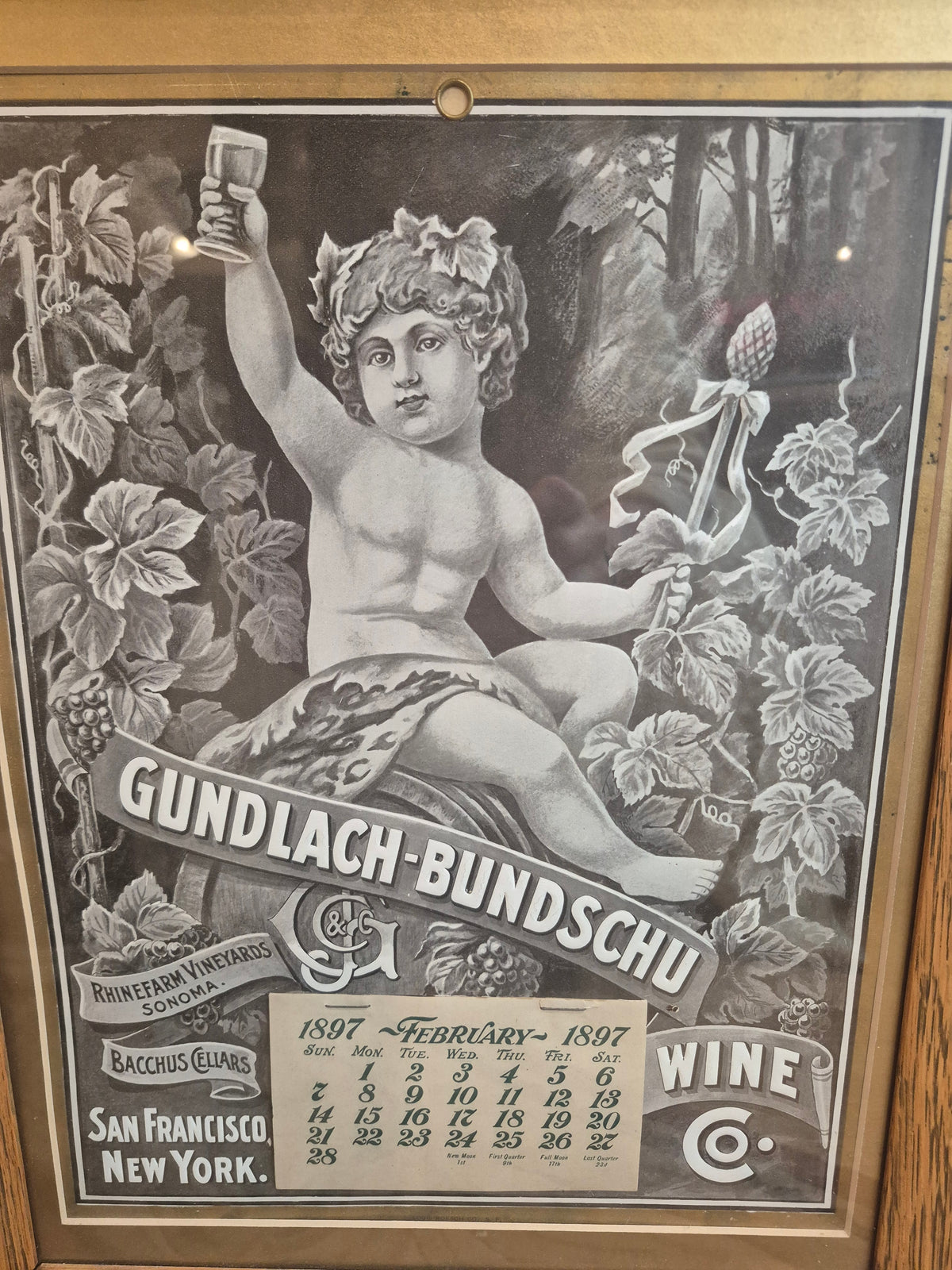 1897 Gundlach-Bundschu framed advertisement original with Calendar antique 1890s