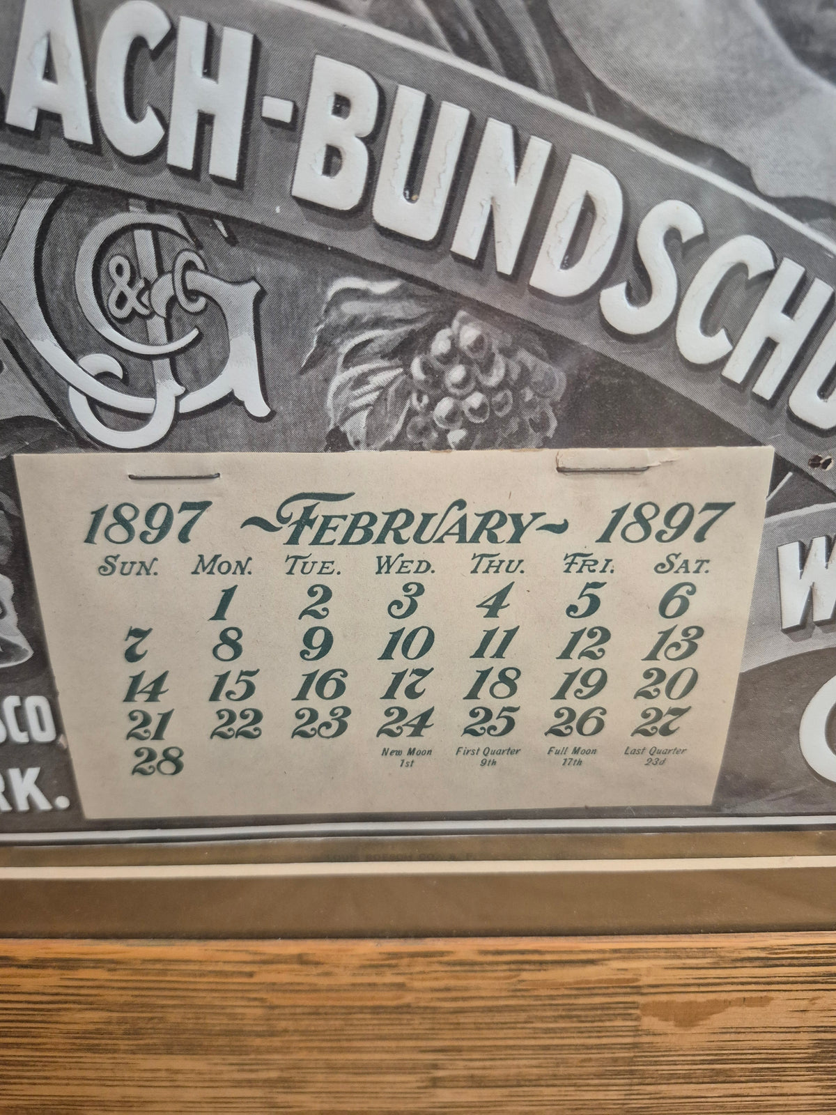 1897 Gundlach-Bundschu framed advertisement original with Calendar antique 1890s