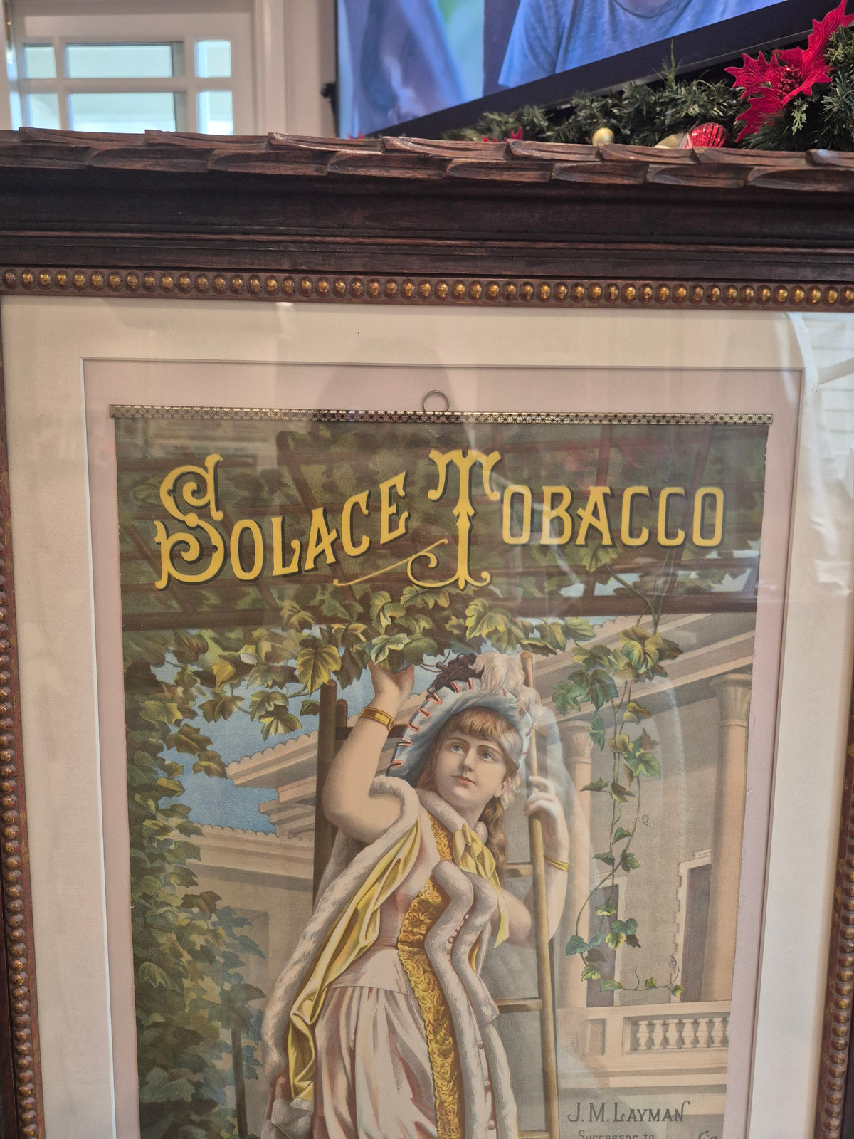 1880 Antique Solace Tobacco victorian original Lithograph framed advertisement