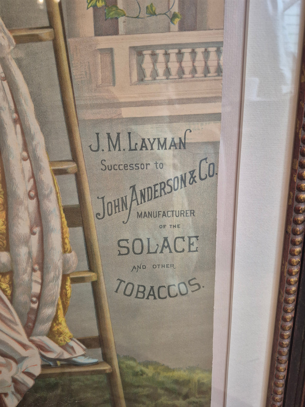 1880 Antique Solace Tobacco victorian original Lithograph framed advertisement