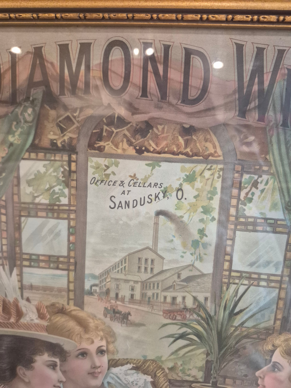 1896 Diamond Wine Co Lithograph Champagne Sandusky Ohio Original Framed antique 1890s