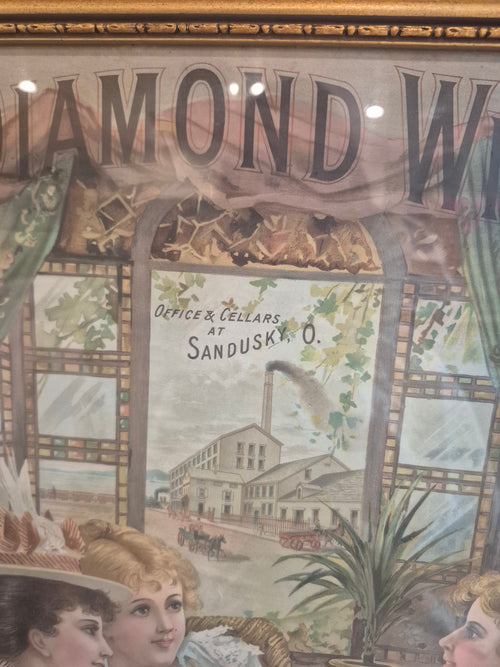 1896 Diamond Wine Co Lithograph Champagne Sandusky Ohio Original Framed antique 1890s