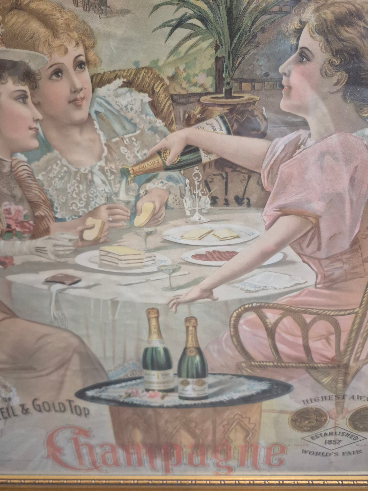 1896 Diamond Wine Co Lithograph Champagne Sandusky Ohio Original Framed antique 1890s