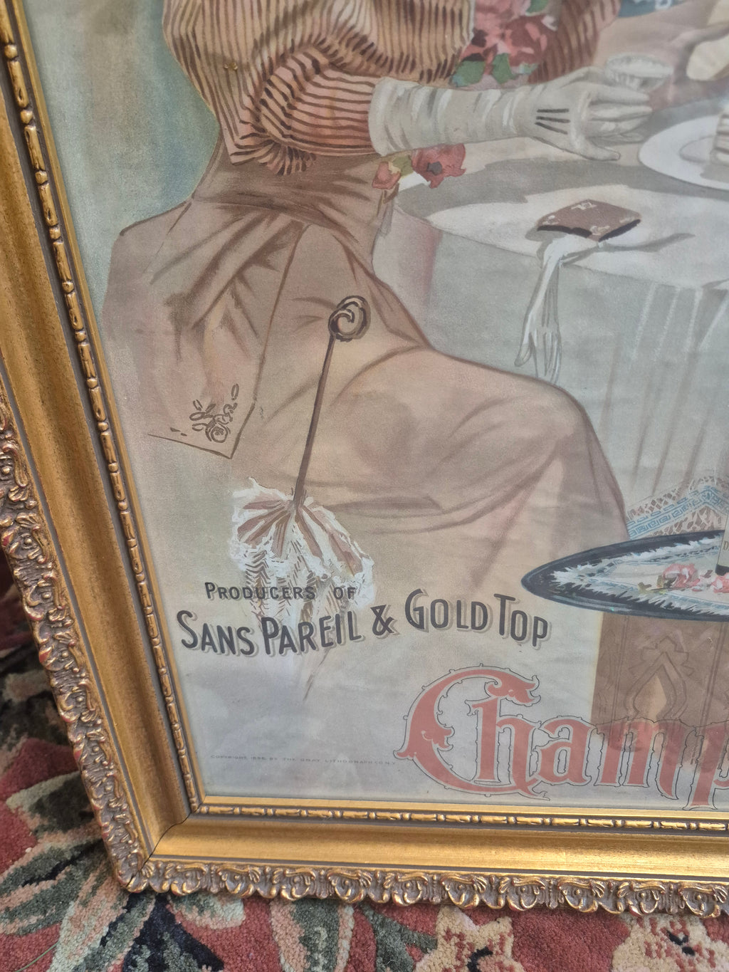1896 Diamond Wine Co Lithograph Champagne Sandusky Ohio Original Framed antique 1890s
