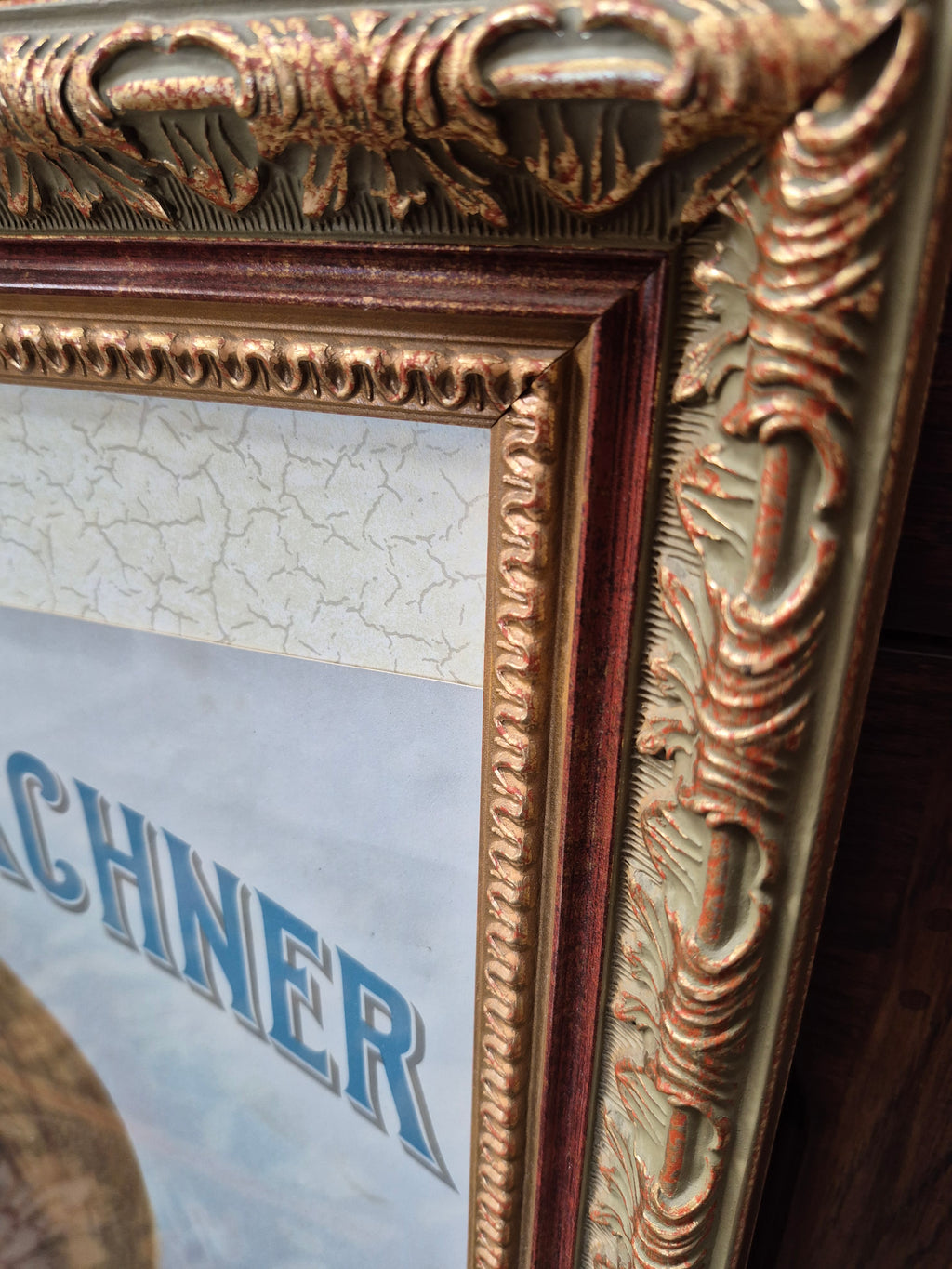 1900s Gumpoldskirchner Advertising Litho framed antique