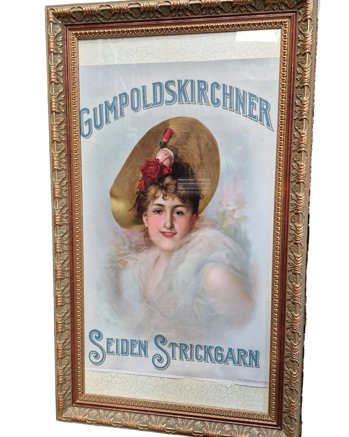 1900s Gumpoldskirchner Advertising Litho framed antique
