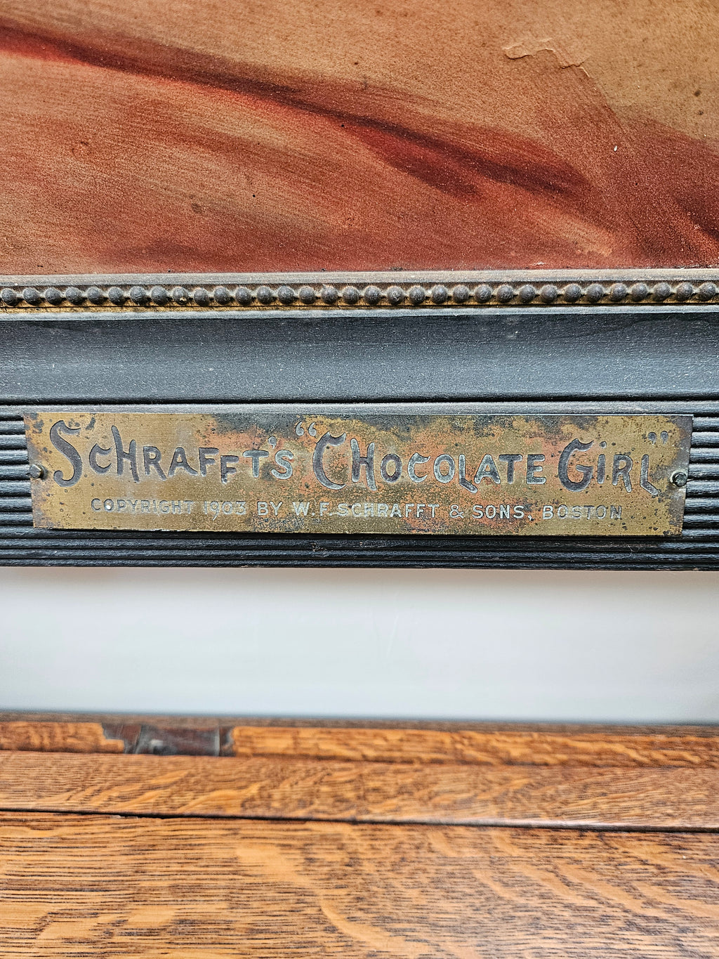 1900s Schrafft's Chocolate Girl Advertising Print Original Canvas Framed antique