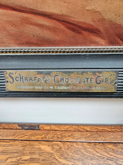 1900s Schrafft's Chocolate Girl Advertising Print Original Canvas Framed antique