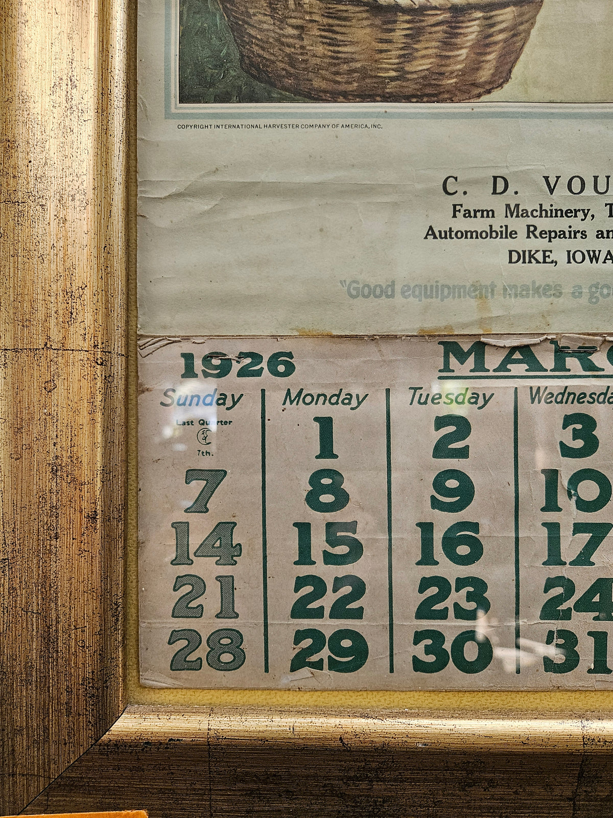 1926 McCormick-Deering Farm Equipment Advertising Calendar - Framed Original 1920s antique