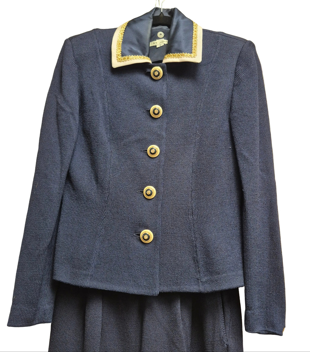 1990s St. John Vintage Navy Knit Two-Piece Suit Marie Gray Design