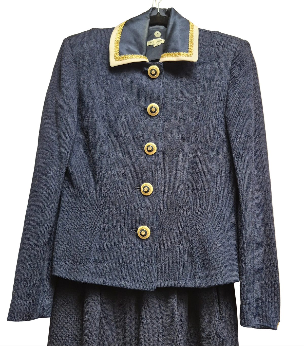 1990s St. John Vintage Navy Knit Two-Piece Suit Marie Gray Design