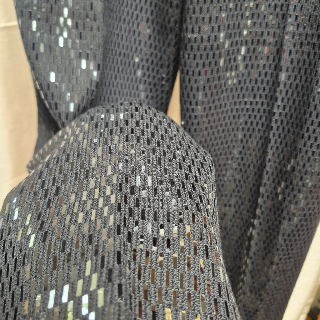 1990s St. John Evening Cream and Black Sequin Pants Suit
