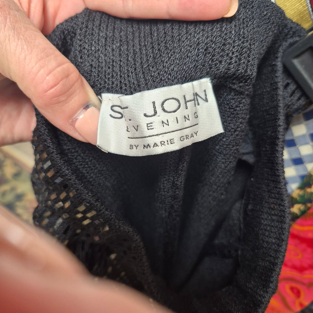 1990s St. John Evening Cream and Black Sequin Pants Suit