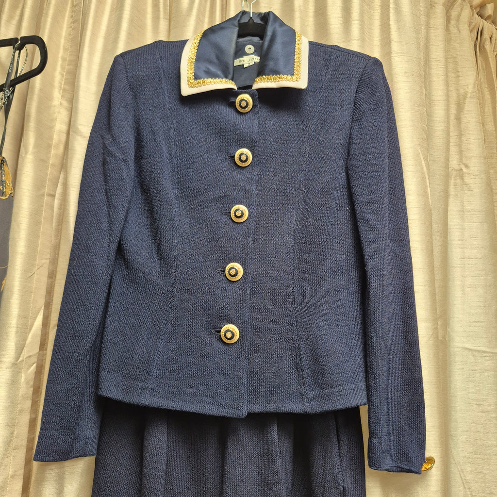 1990s St. John Vintage Navy Knit Two-Piece Suit Marie Gray Design