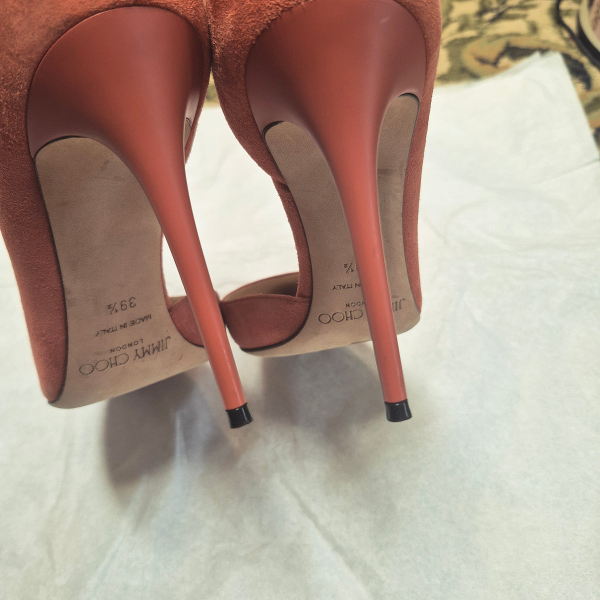 Jimmy Choo Lucy 100 Agate Orange Suede Ankle Strap Pumps