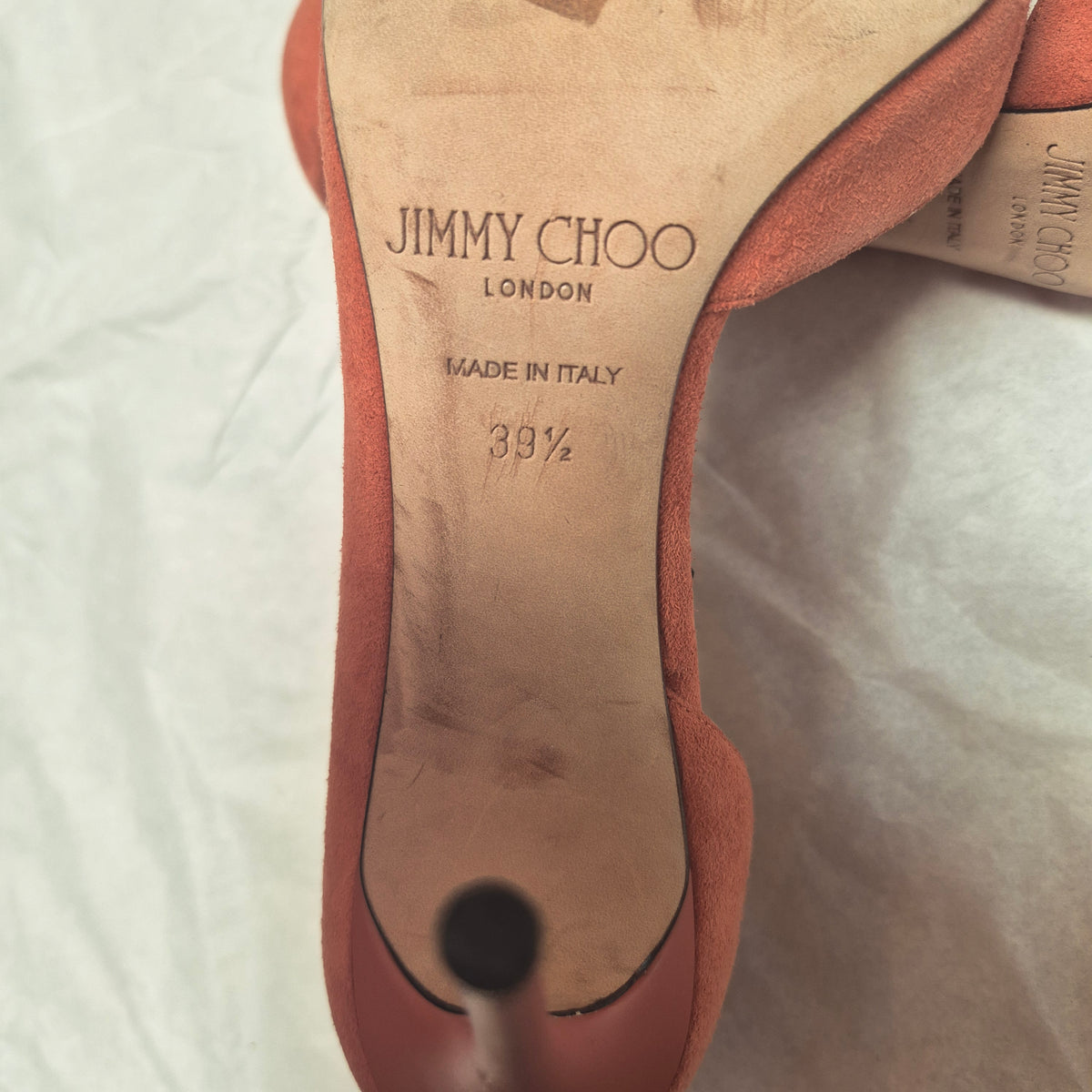 Jimmy Choo Lucy 100 Agate Orange Suede Ankle Strap Pumps
