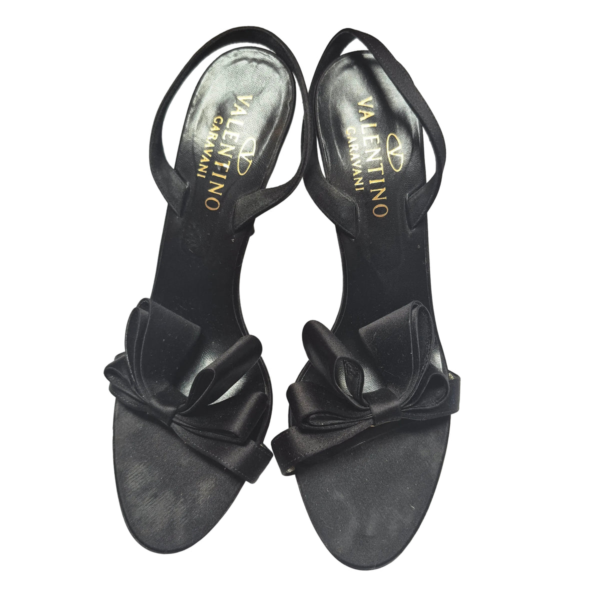 Valentino Garavani Black Satin Bow Slingback Sandals – Size 40