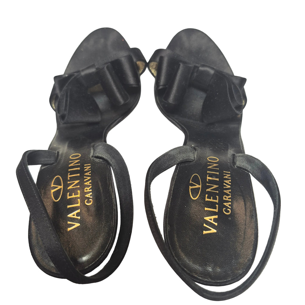 Valentino Garavani Black Satin Bow Slingback Sandals – Size 40