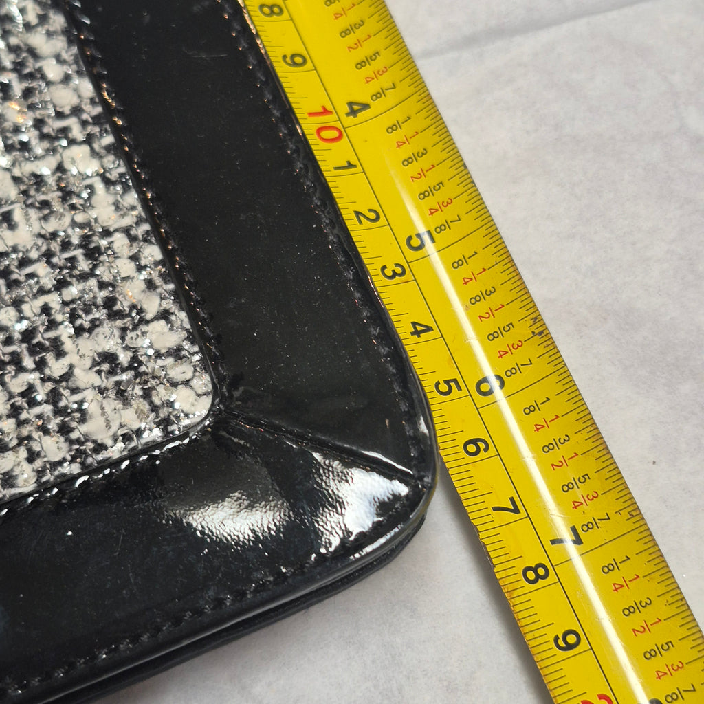 Vintage Tory Burch "Reva" Foldover Clutch Silver Tweed & Black