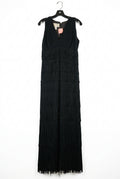 1960s Mr. Blackwell Custom Tiered Fringe Maxi Dress - Black Crepe Gown Vintage