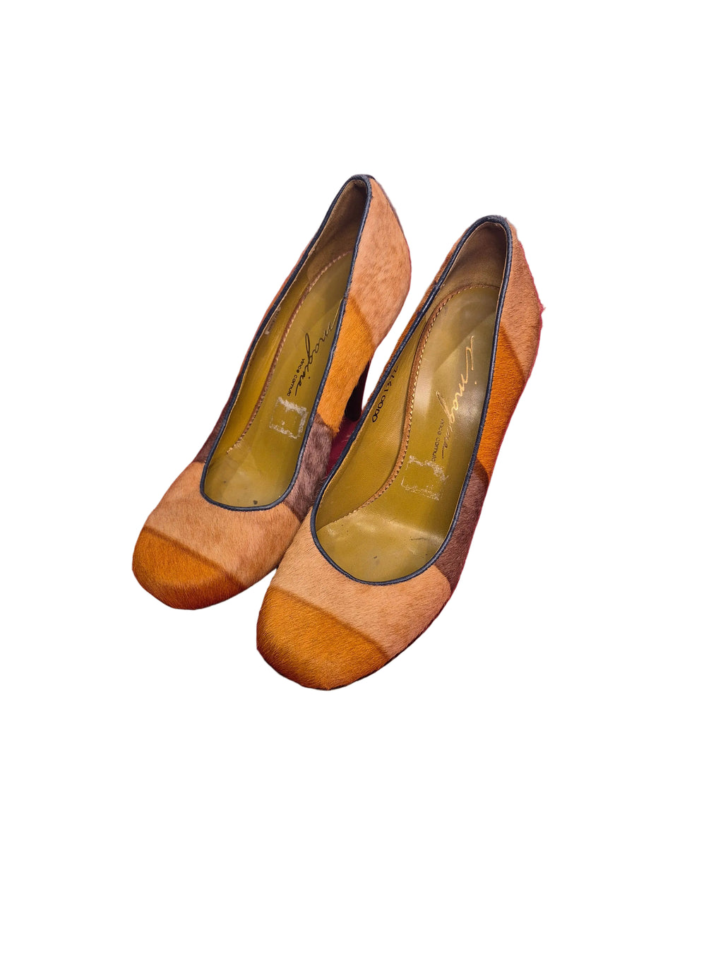 Imagine Vince Camuto Patchwork Calf Hair Pumps – Multicolor Fall Tones, Size 7