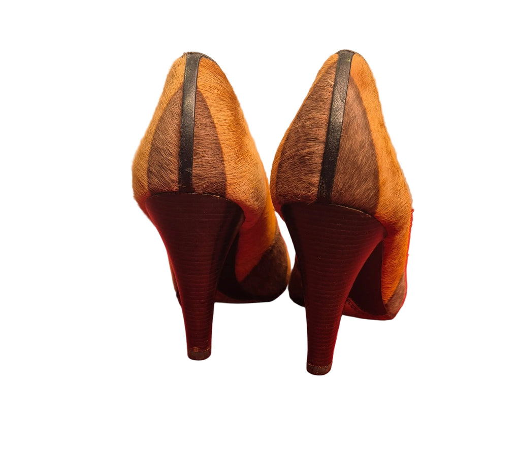 Imagine Vince Camuto Patchwork Calf Hair Pumps – Multicolor Fall Tones, Size 7