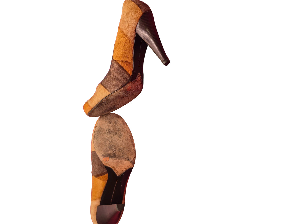 Imagine Vince Camuto Patchwork Calf Hair Pumps – Multicolor Fall Tones, Size 7