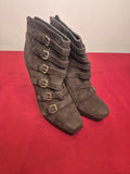 Stuart Weitzman Goforward Charcoal Gray Suede Multi-Strap Buckle Booties - Size 11M