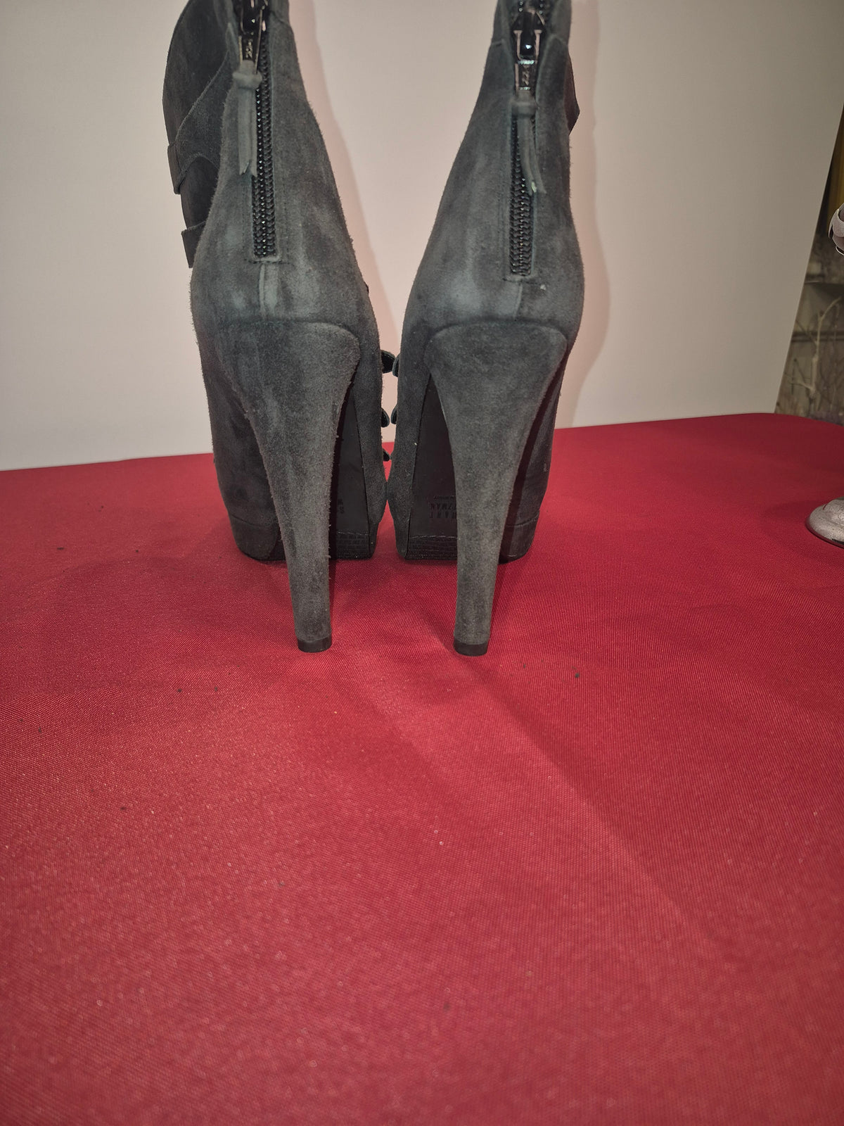 Stuart Weitzman Goforward Charcoal Gray Suede Multi-Strap Buckle Booties - Size 11M