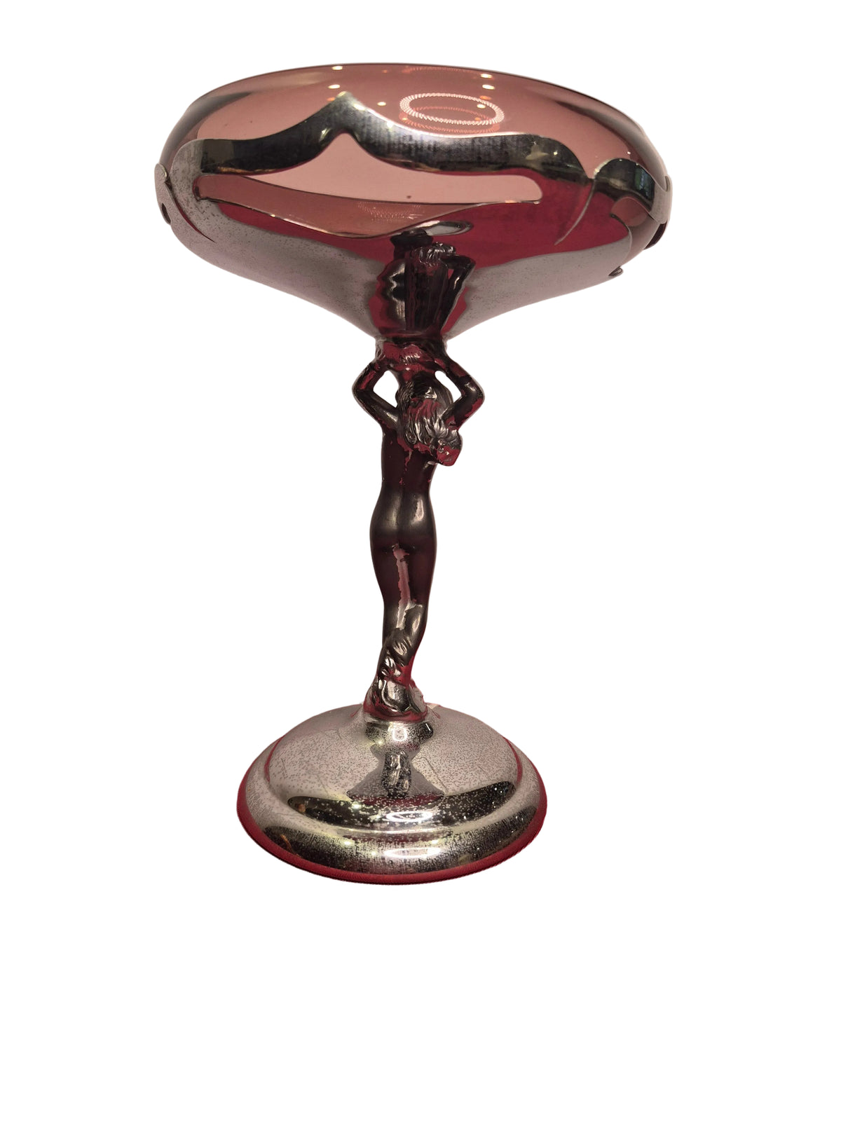 Vintage 1930s Farber Bros Krome Kraft Art Deco Nude Lady Compote - Amethyst Glass