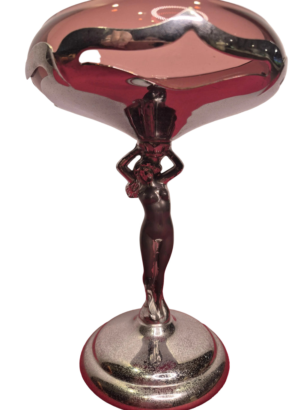 Vintage 1930s Farber Bros Krome Kraft Art Deco Nude Lady Compote - Amethyst Glass