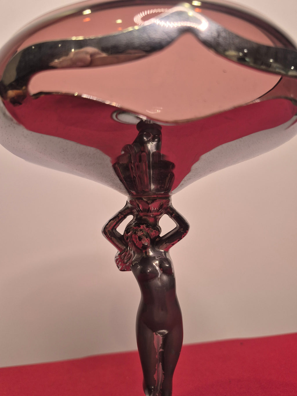 Vintage 1930s Farber Bros Krome Kraft Art Deco Nude Lady Compote - Amethyst Glass