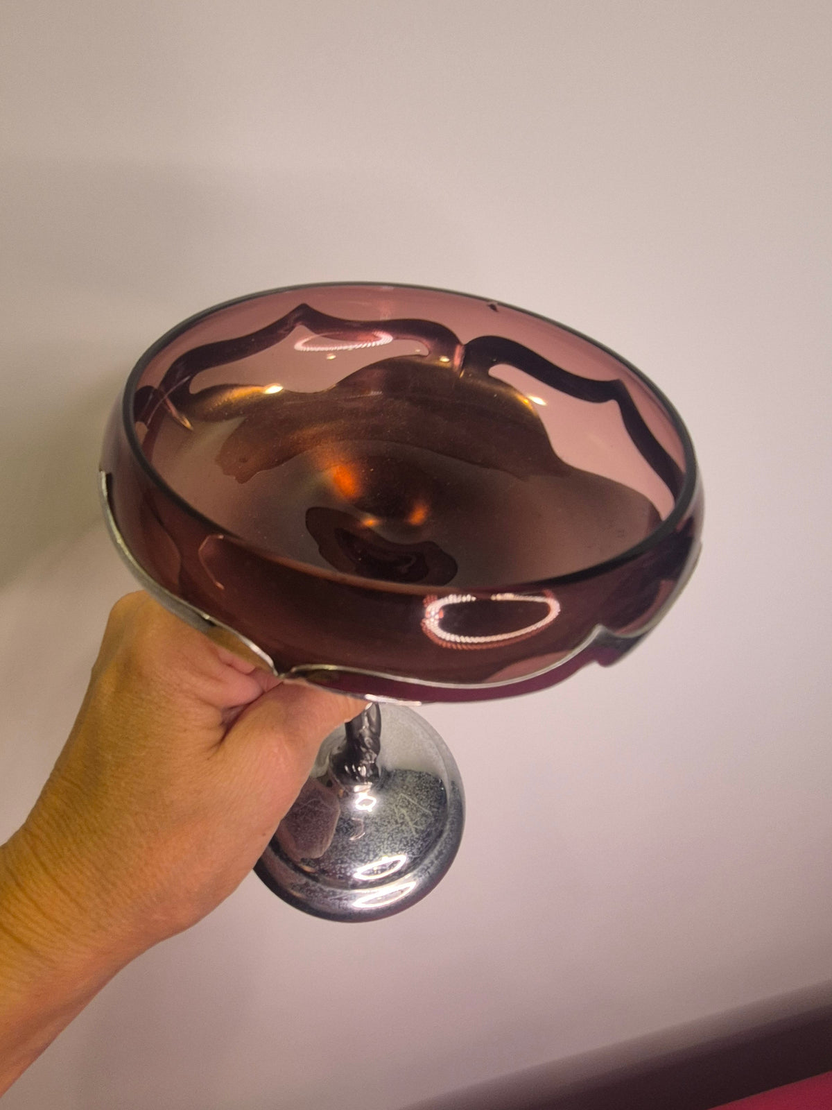 Vintage 1930s Farber Bros Krome Kraft Art Deco Nude Lady Compote - Amethyst Glass
