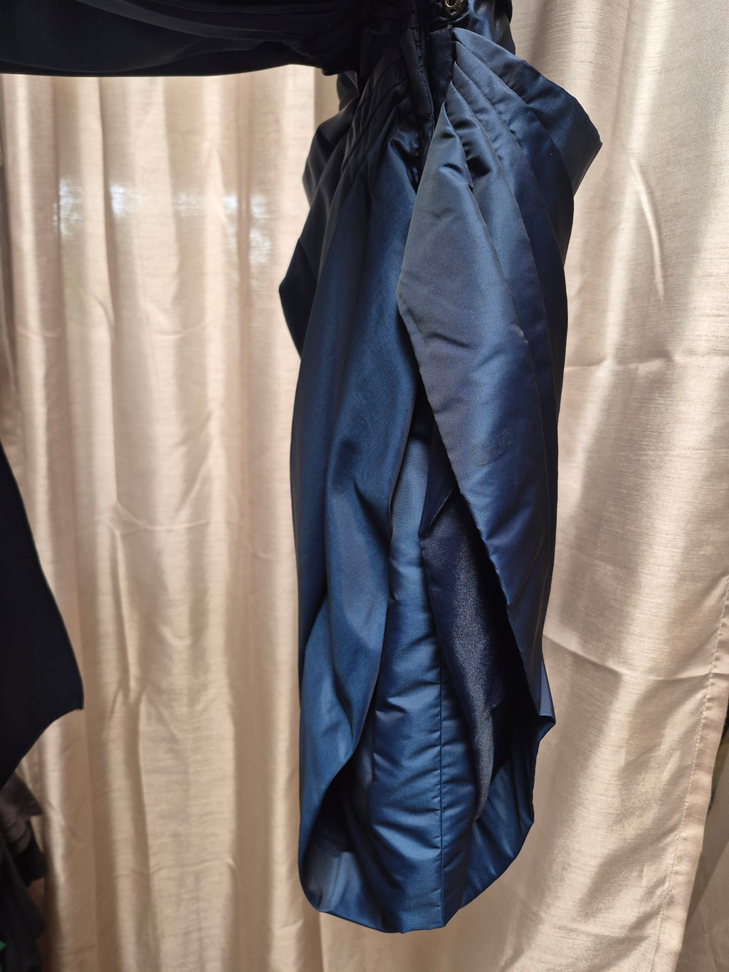 1980s Victor Costa Navy Blue Ruched Taffeta Cocktail Dress with Dramatic Bow