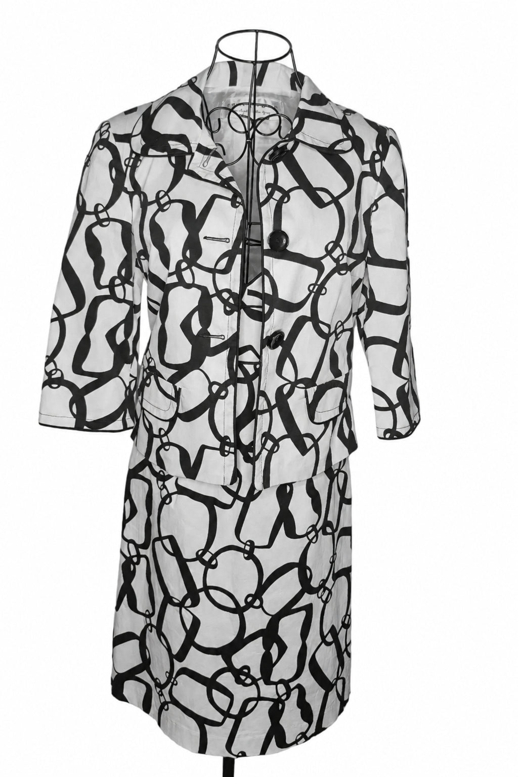 Trina Turk Black and White Geometric chain Two-Piece Suit, Size 4