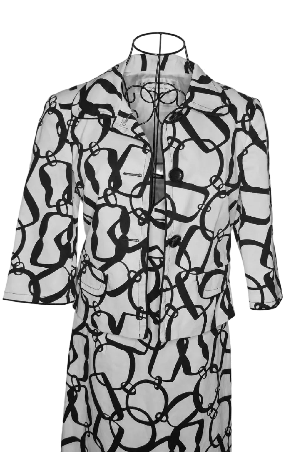 Trina Turk Black and White Geometric chain Two-Piece Suit, Size 4