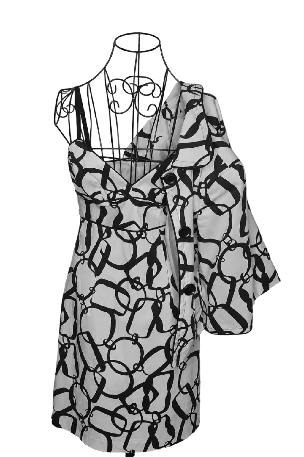 Trina Turk Black and White Geometric chain Two-Piece Suit, Size 4