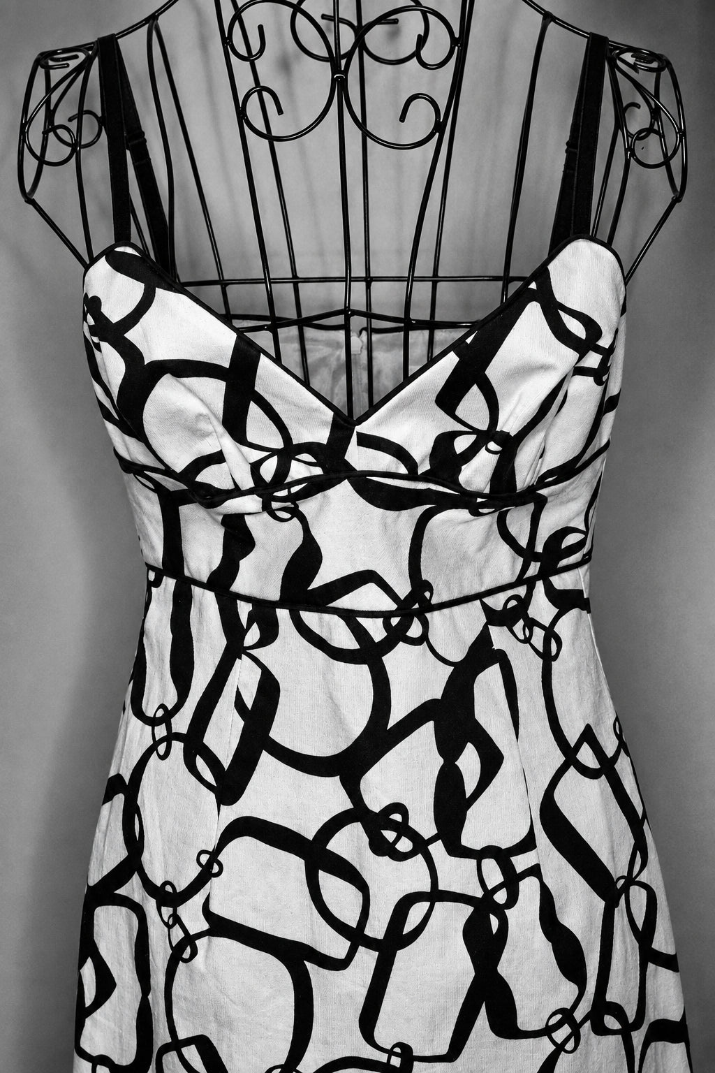 Trina Turk Black and White Geometric chain Two-Piece Suit, Size 4