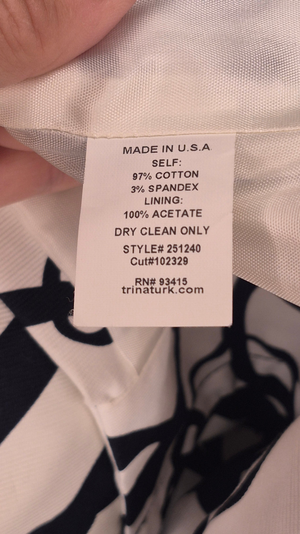 Trina Turk Black and White Geometric chain Two-Piece Suit, Size 4