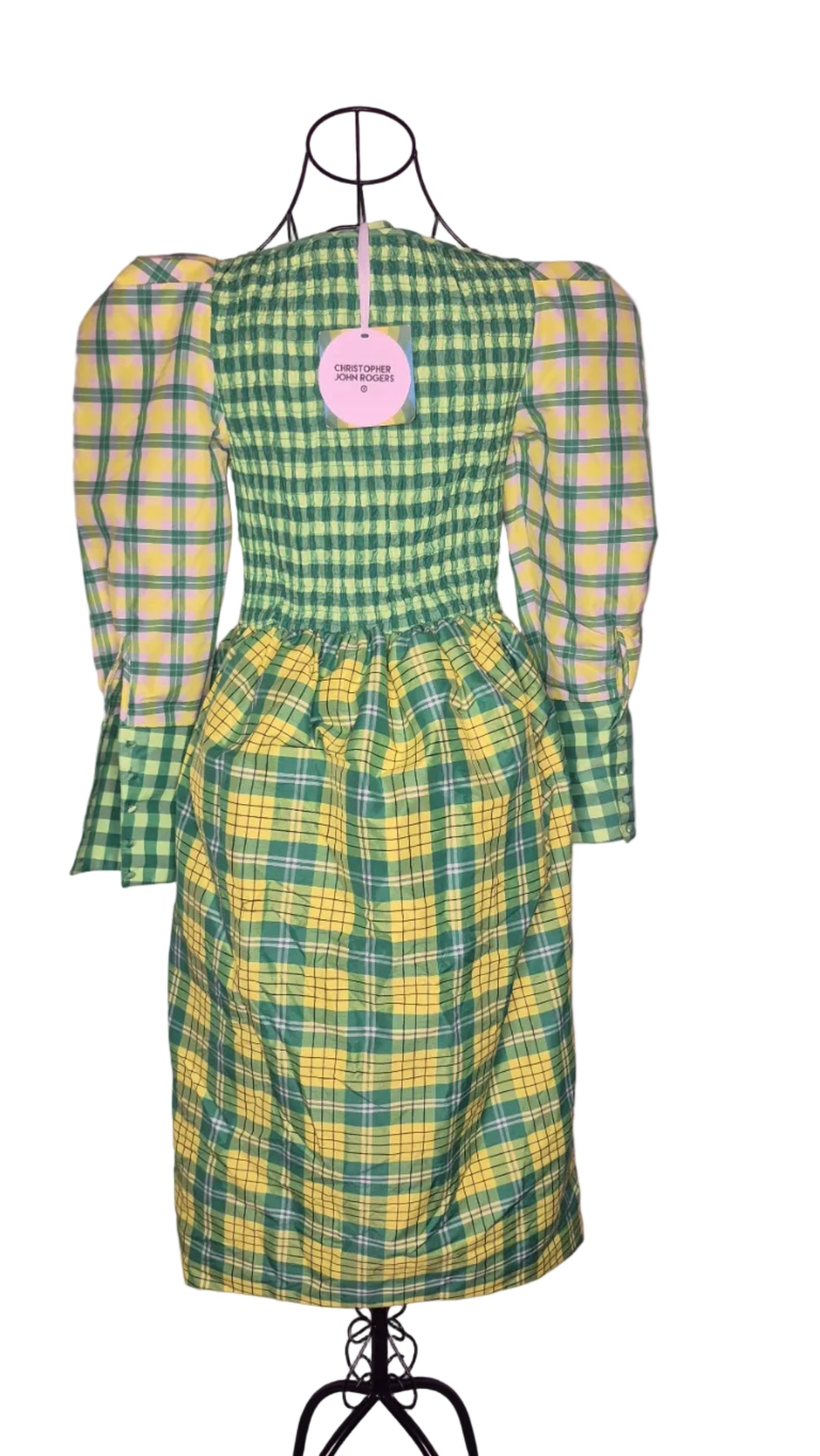 Christopher John Rogers for Target Green Plaid Smocked Dress