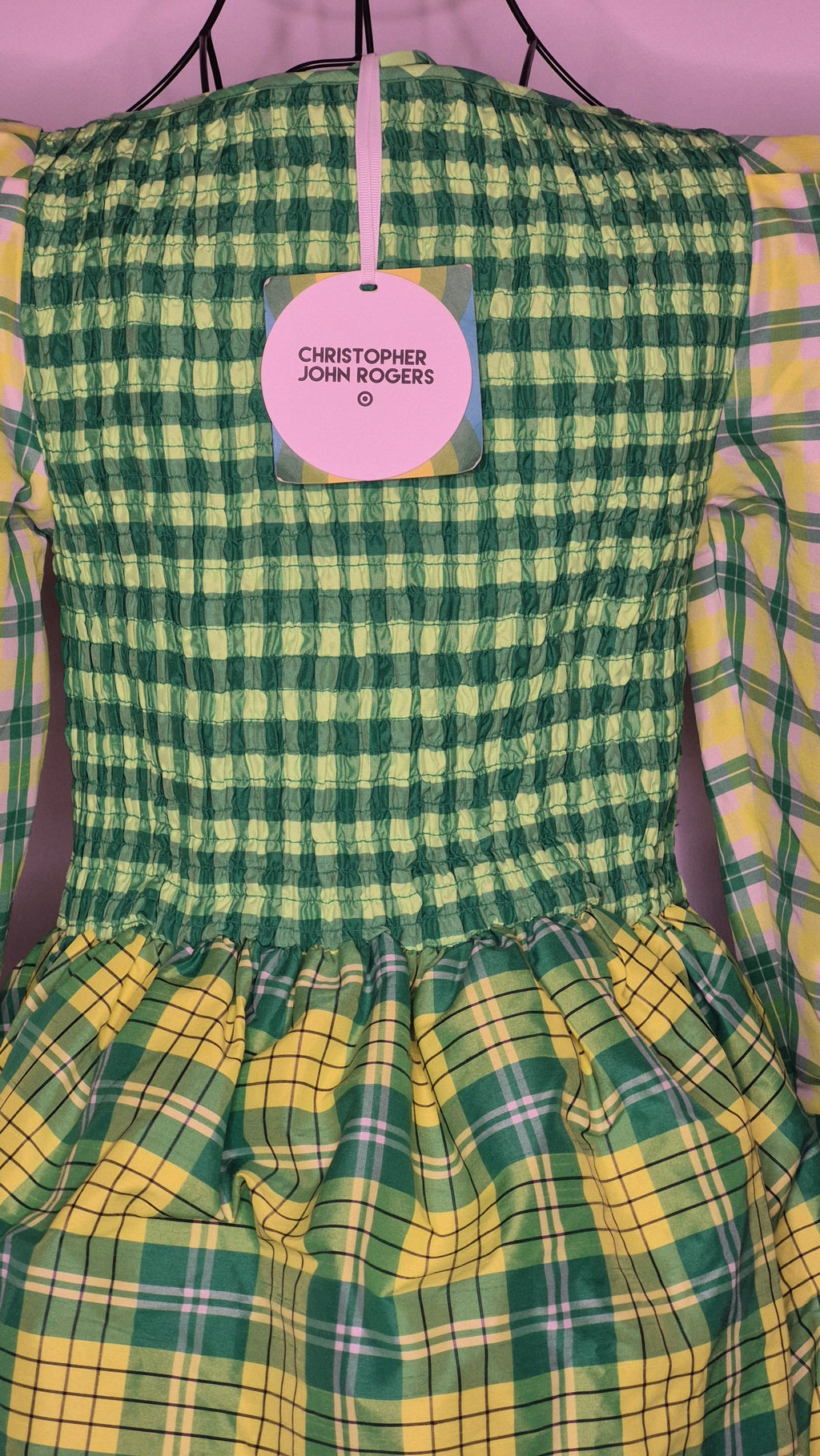 Christopher John Rogers for Target Green Plaid Smocked Dress