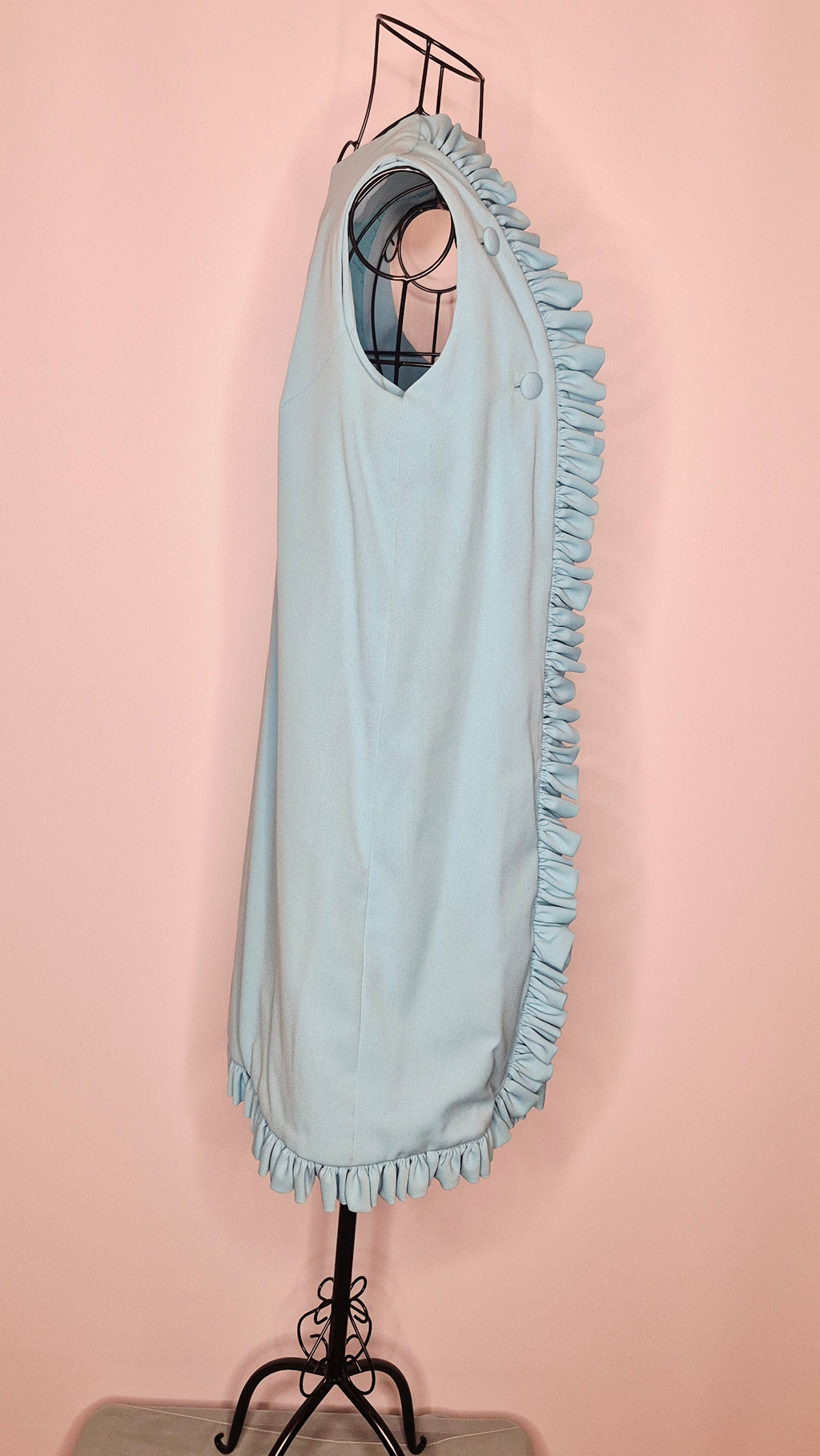 1960s Vintage Baby Blue Sleeveless Wrap Dress