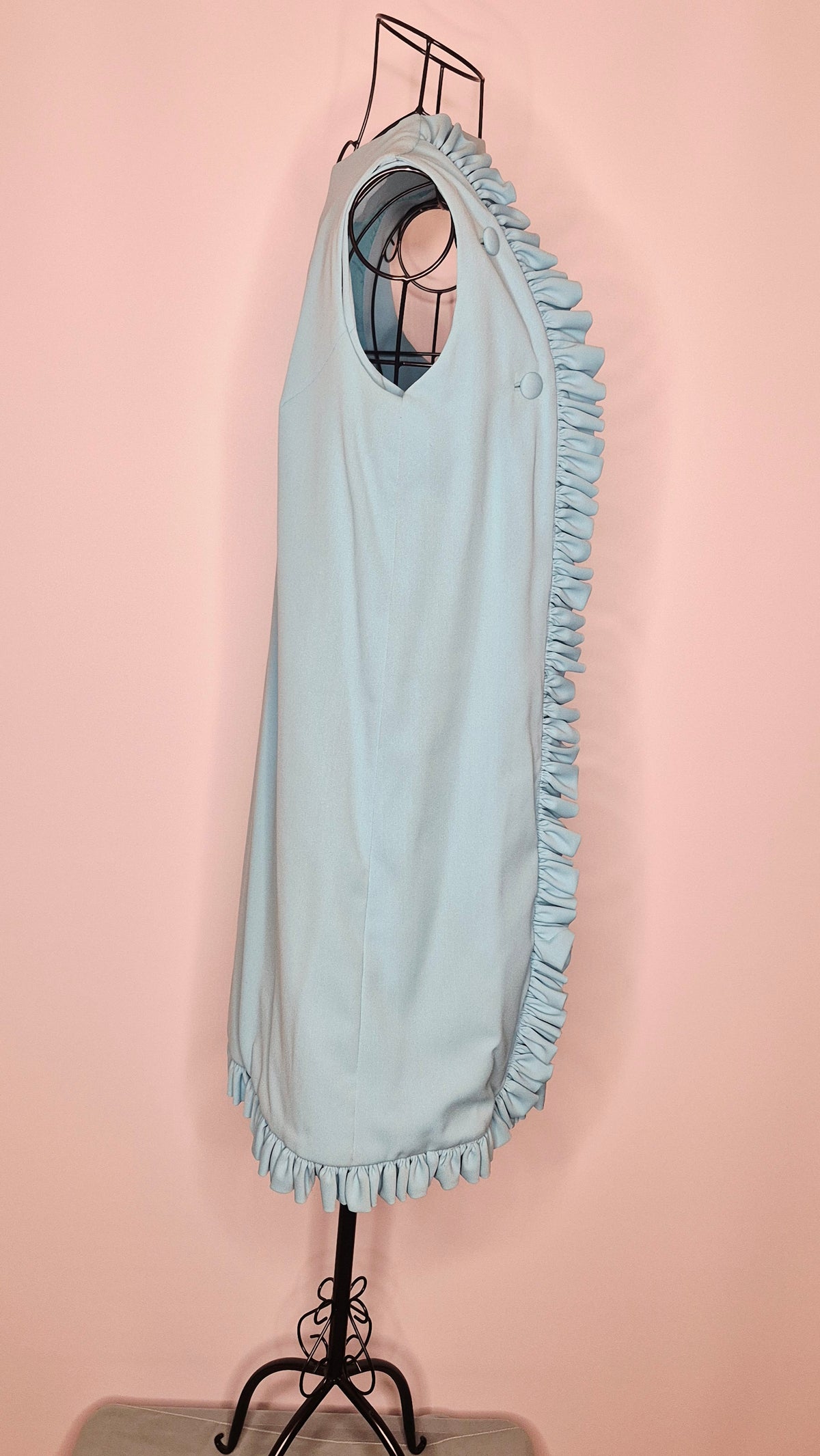 1960s Vintage Baby Blue Sleeveless Wrap Dress